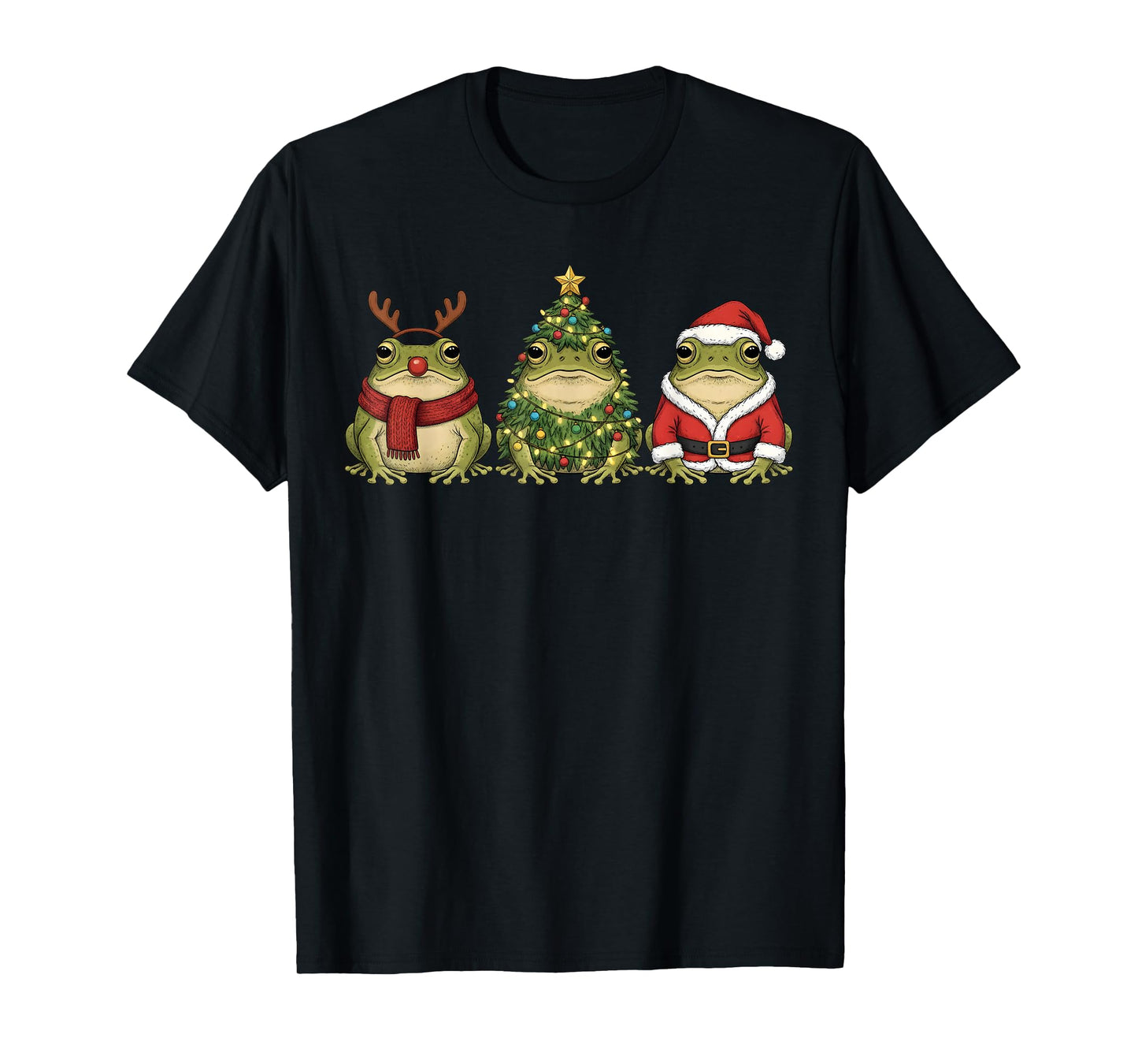 Retro Christmas Desert Rain Frog Santa Reindeer T-Shirt
