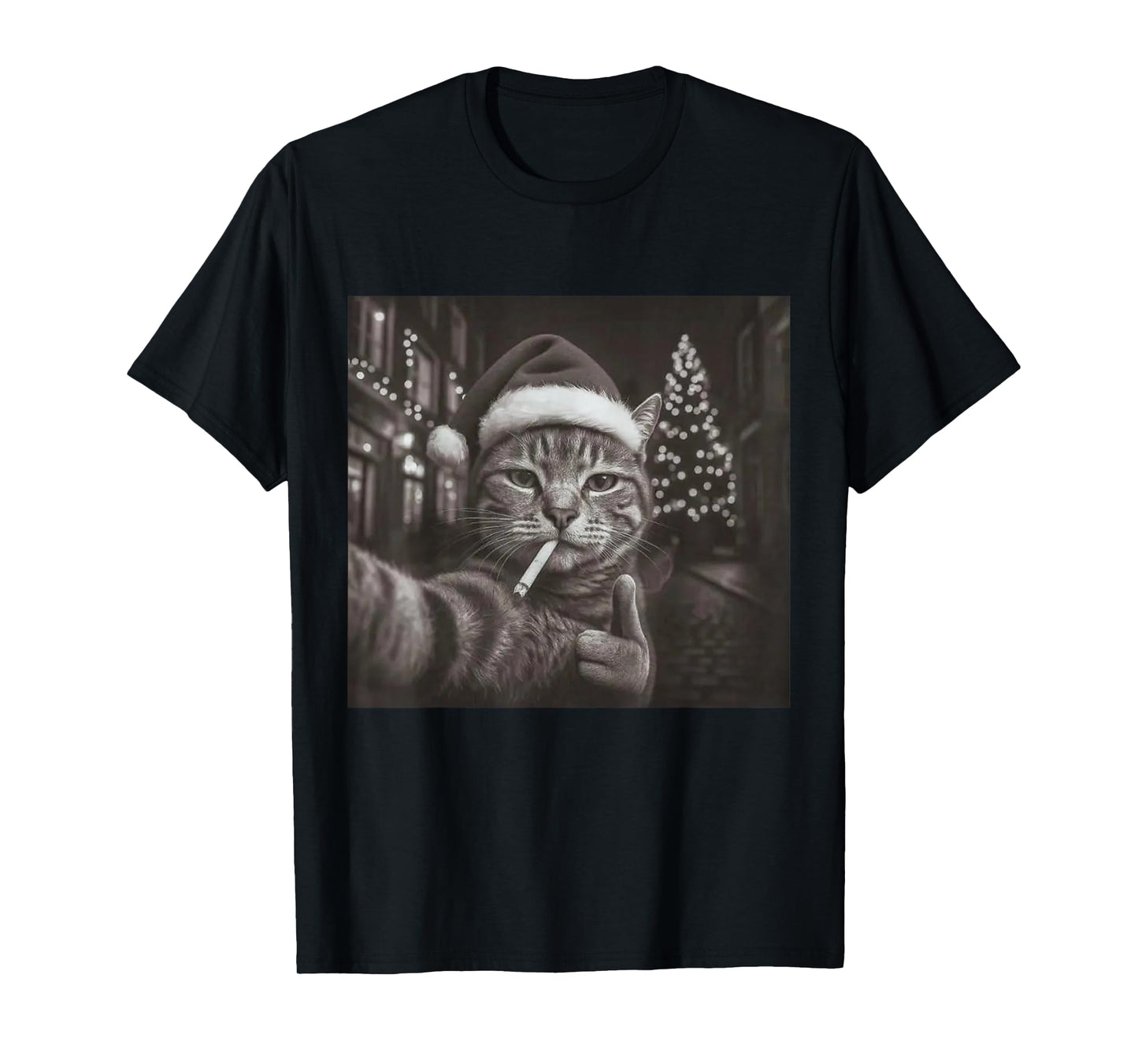 Christmas Smoking Cat Meme Funny Cigarette Cat Animal Lovers T-Shirt