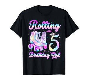 Kids Rolling Into 5 Roller Skating 5th Birthday Girls Party T-Shirt