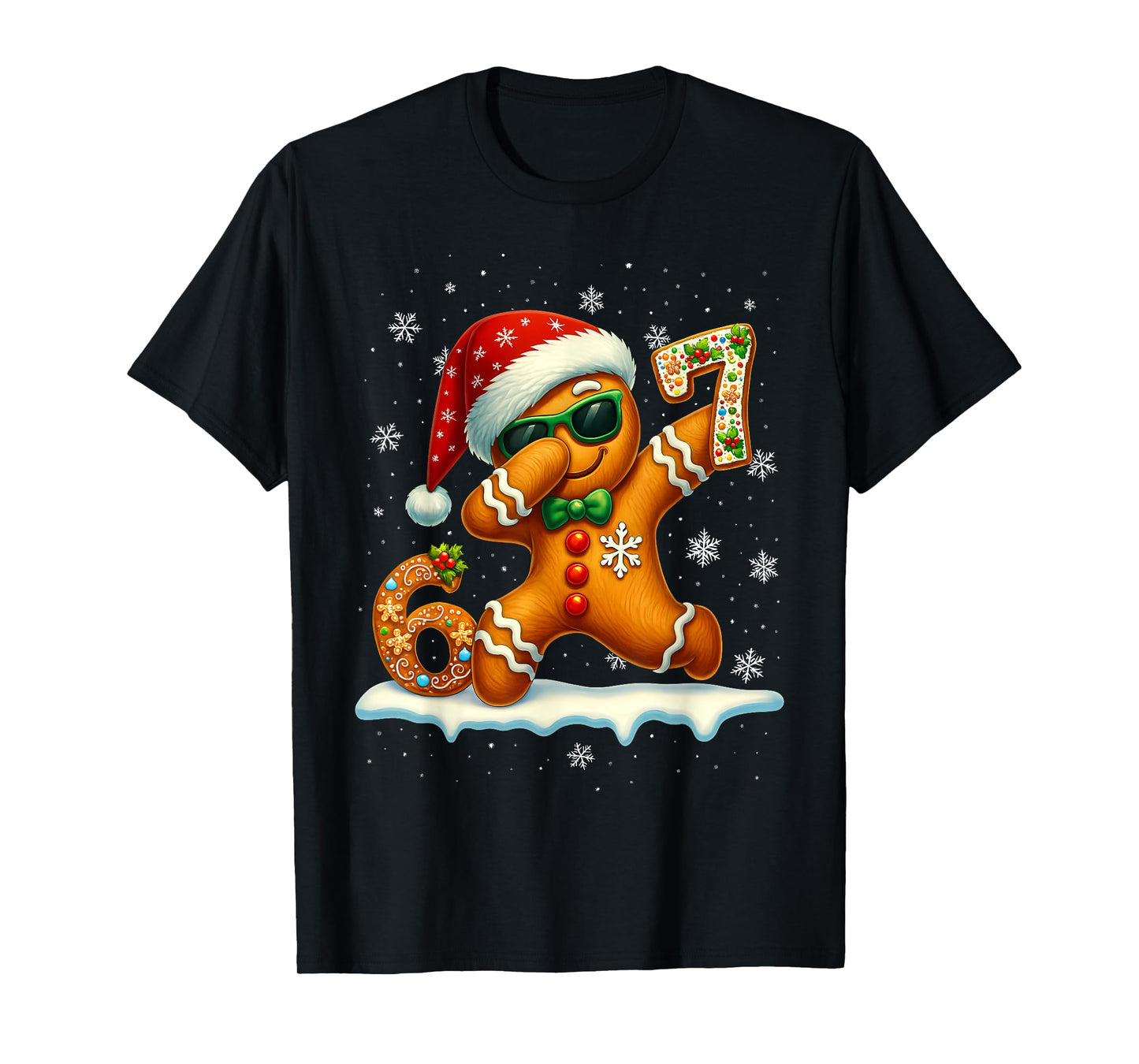 Funny Gingerbread Six Seven 67 Ice Cream Drip Christmas Boys T-Shirt