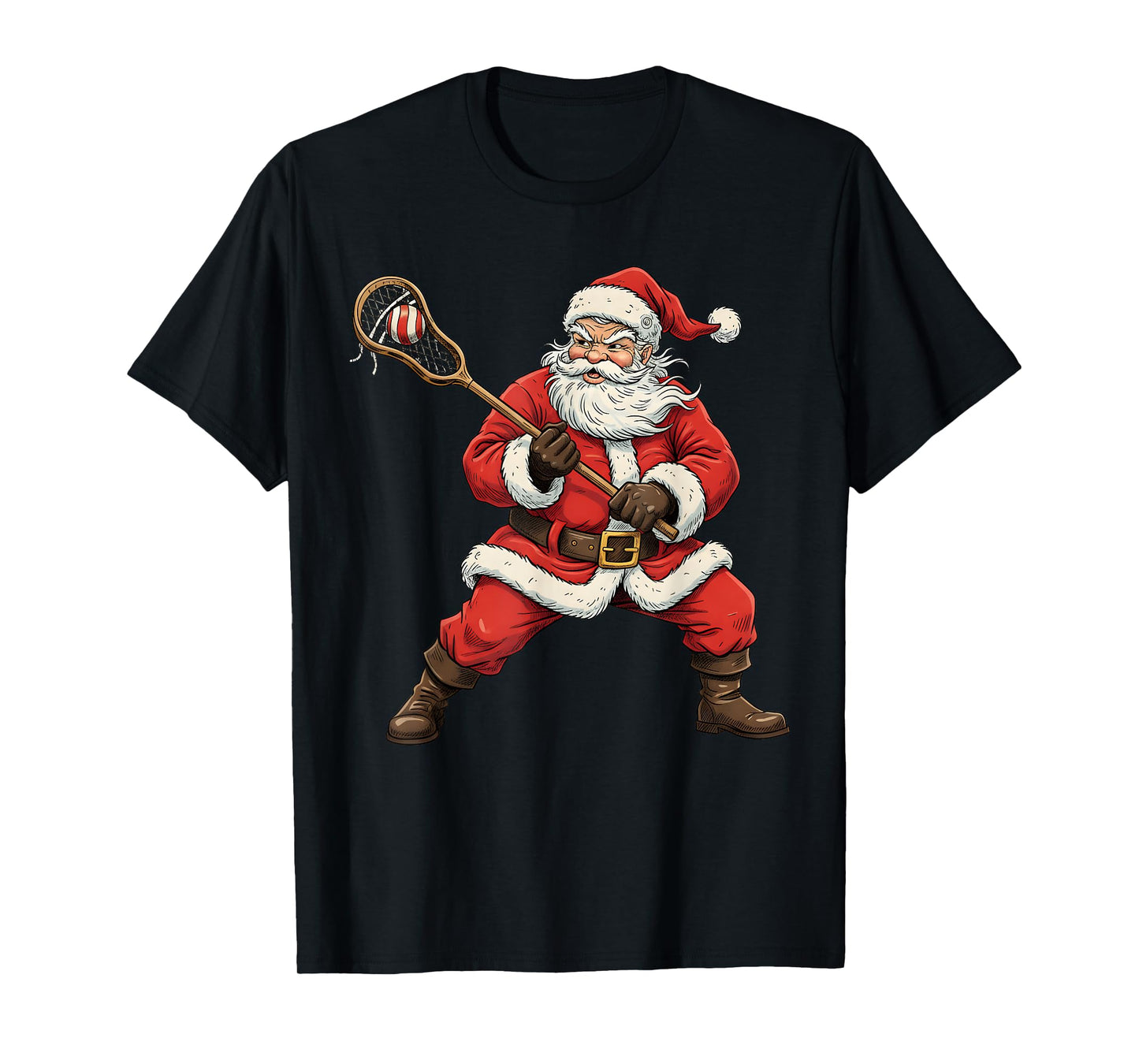 Christmas Santa Playing Lacrosse Lax Player Xmas Sport Lover T-Shirt