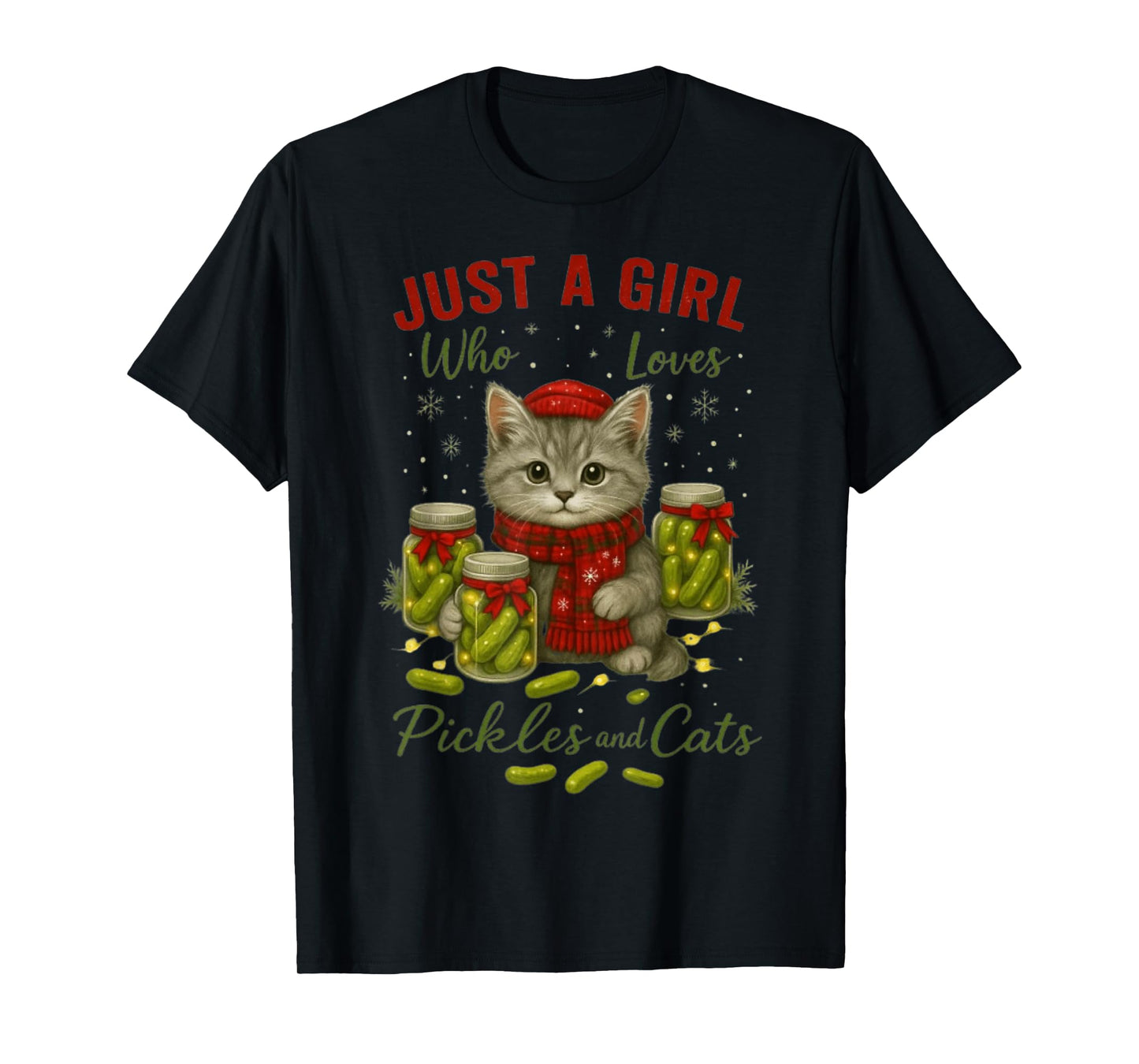 Just a Girl Who Loves Pickles and Cats Christmas T-Shirt