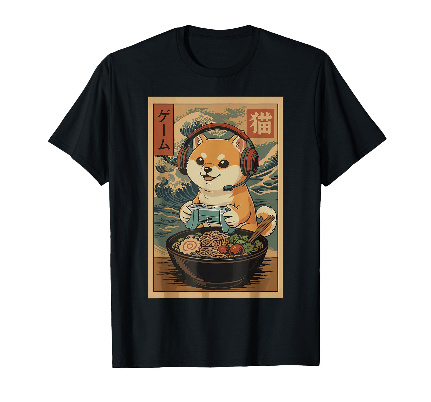 Kawaii Japanese Ramen Dog Retro Gaming Shirts for Men T-Shirt