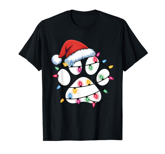 Dog Paw Print Christmas Funny Santa Puppy Women Men Girls T-Shirt
