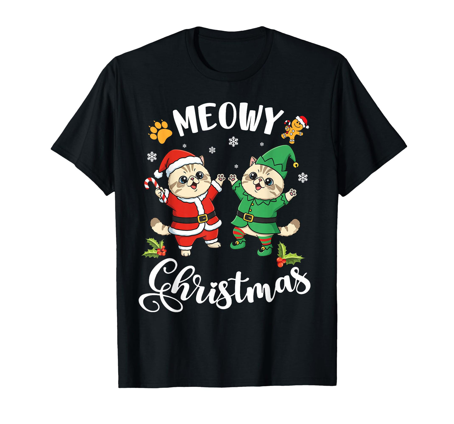 Exotic Shorthair Cats Dancing Together Meowy Christmas Day T-Shirt