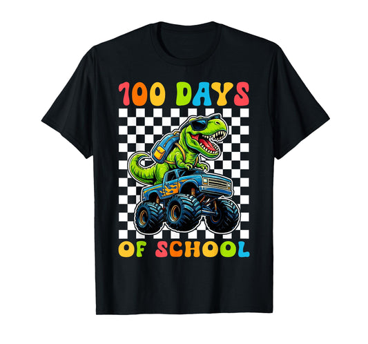 100 Days of School T-Rex Dino Monster Truck 100th Day Boys T-Shirt