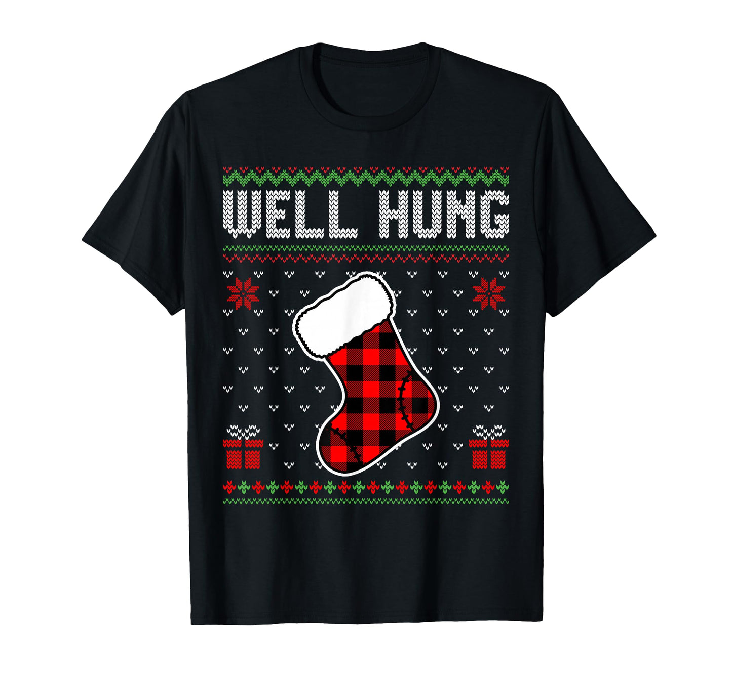 Retro Well Hung Ugly Christmas Sweater Couples Matching Xmas T-Shirt