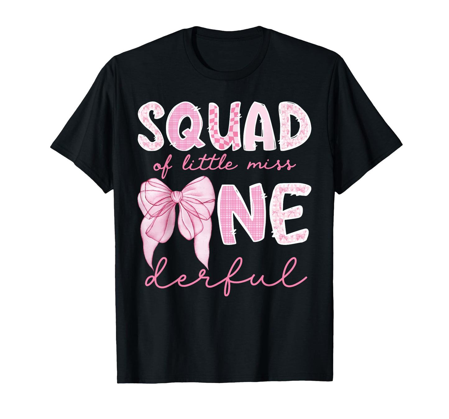 Squad of Little Miss Onederful First Birthday Girl Bow T-Shirt