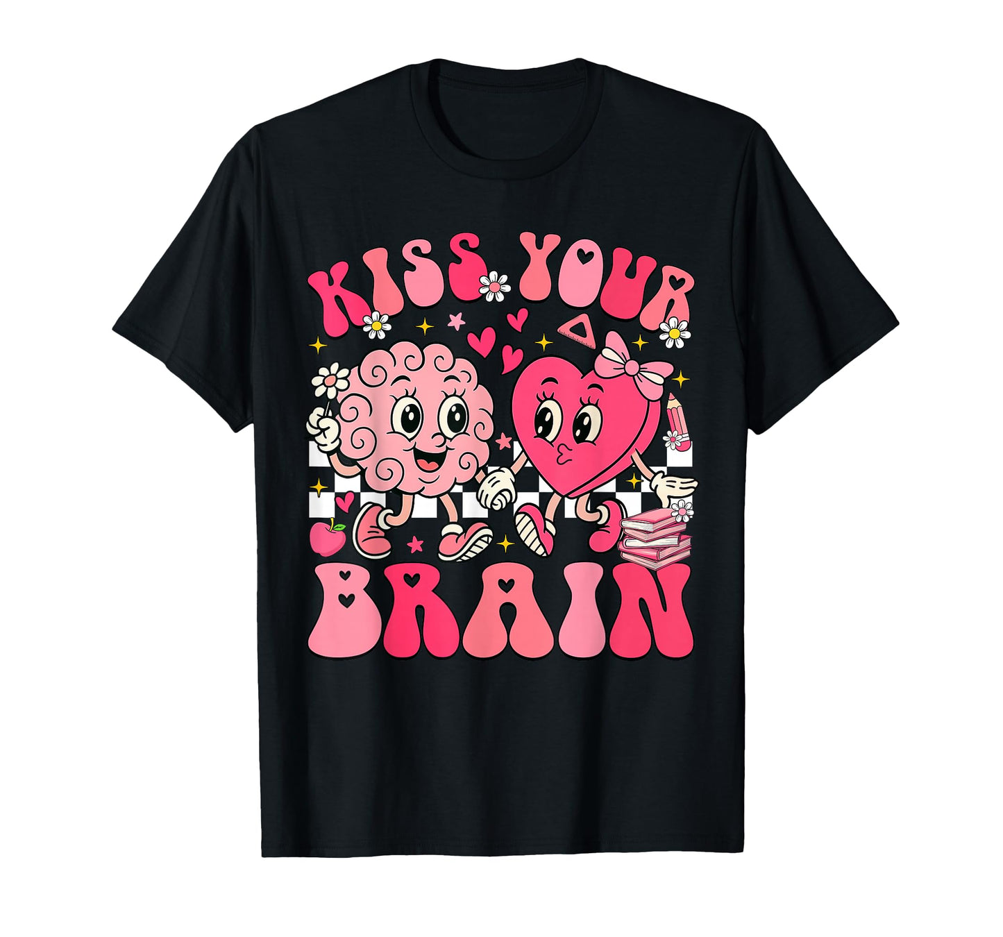 Kiss Your Brain Retro Valentines Day Teacher Squad Heart Kid T-Shirt