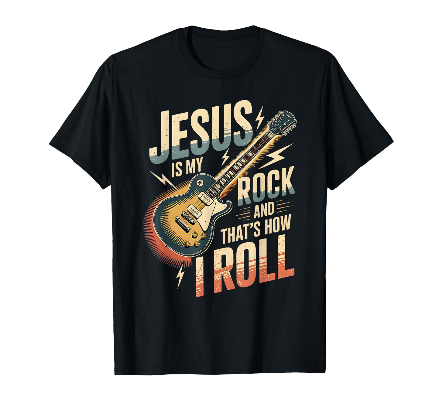 Jesus is My Rock and That is How I Roll Christian Guitar T-Shirt