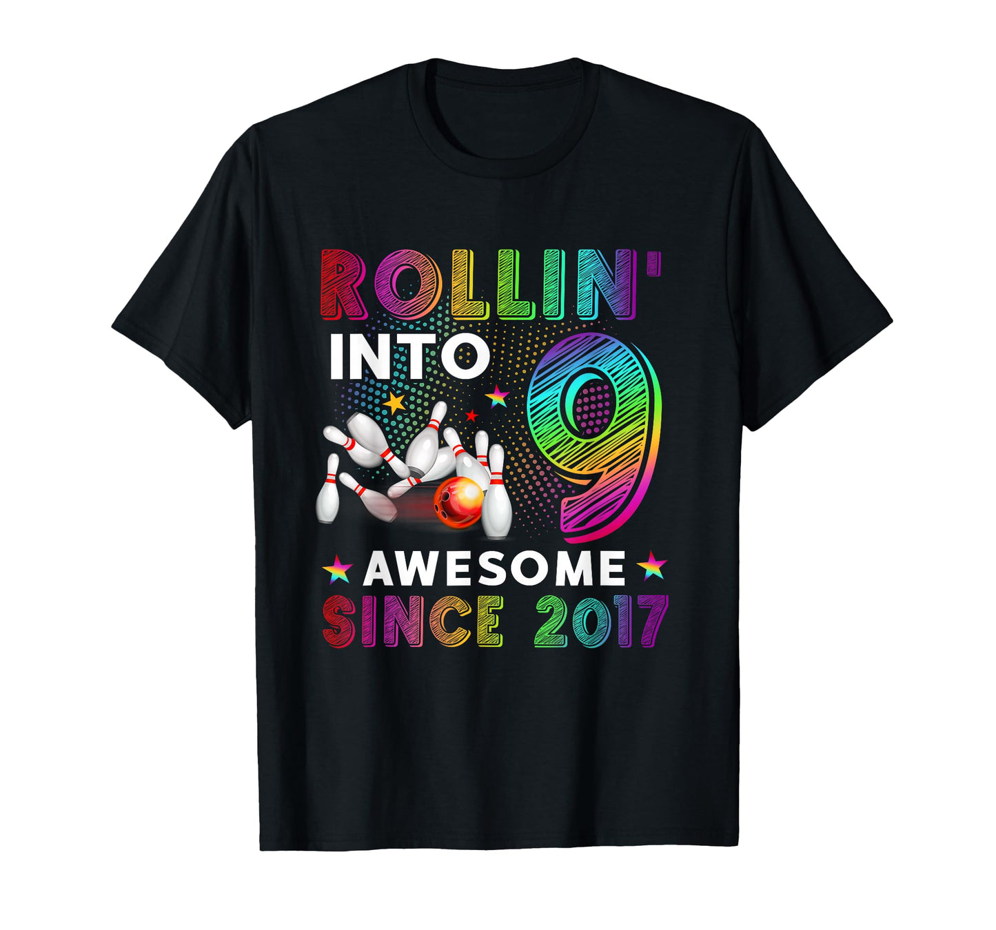 Rollin' into 9 Awesome 2017 Roller Skating 9th Birthday T-Shirt