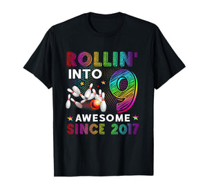 Rollin' into 9 Awesome 2017 Roller Skating 9th Birthday T-Shirt