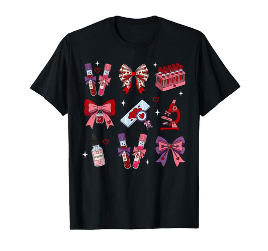 Lab Tech Coquette Bow Valentine Science Laboratory Scientist T-Shirt