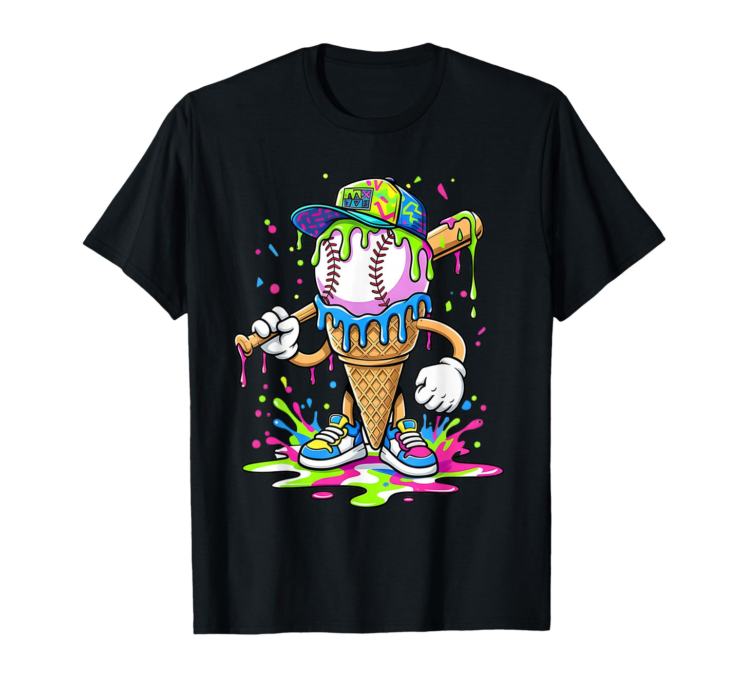 Baseball Drip for Boys Ice Cream Drip Youth Boys Baseball T-Shirt