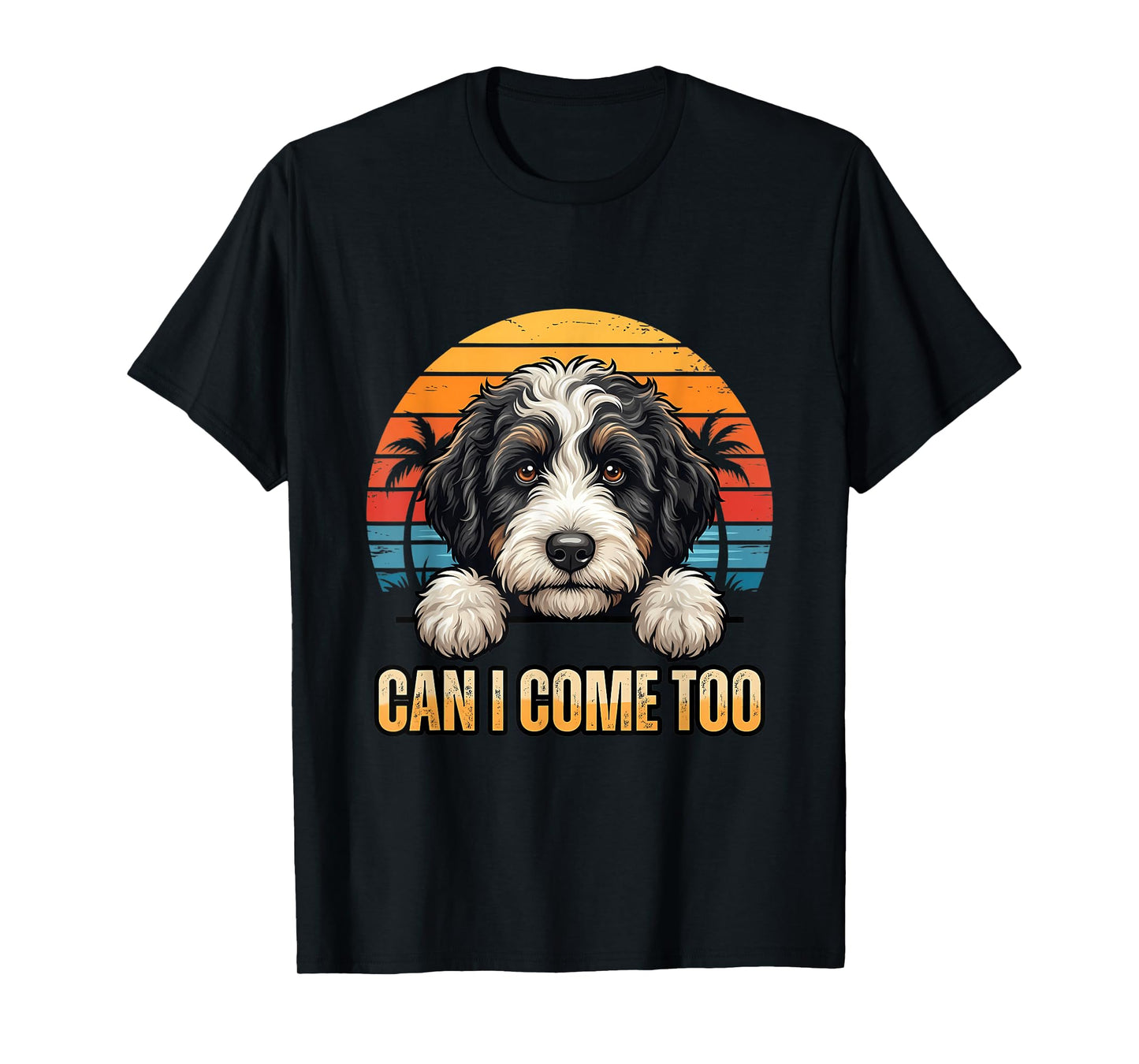 Bernedoodle Peeking Cute Bernedoodle Puppy Art T-Shirt