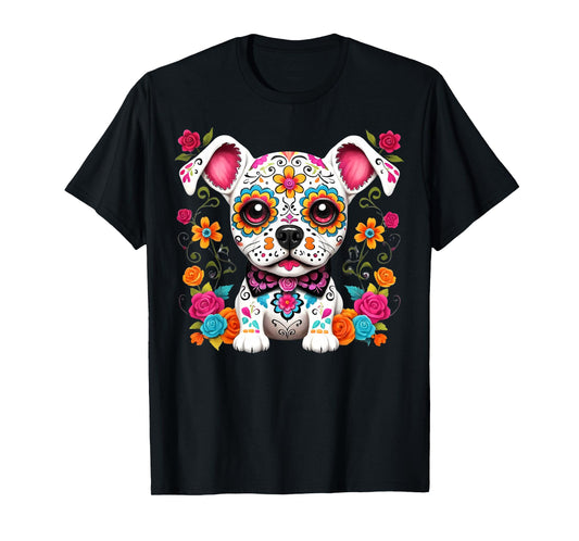 Day of The Dead Dog Sugar Skull Dia De Los Muertos Mexican T-Shirt