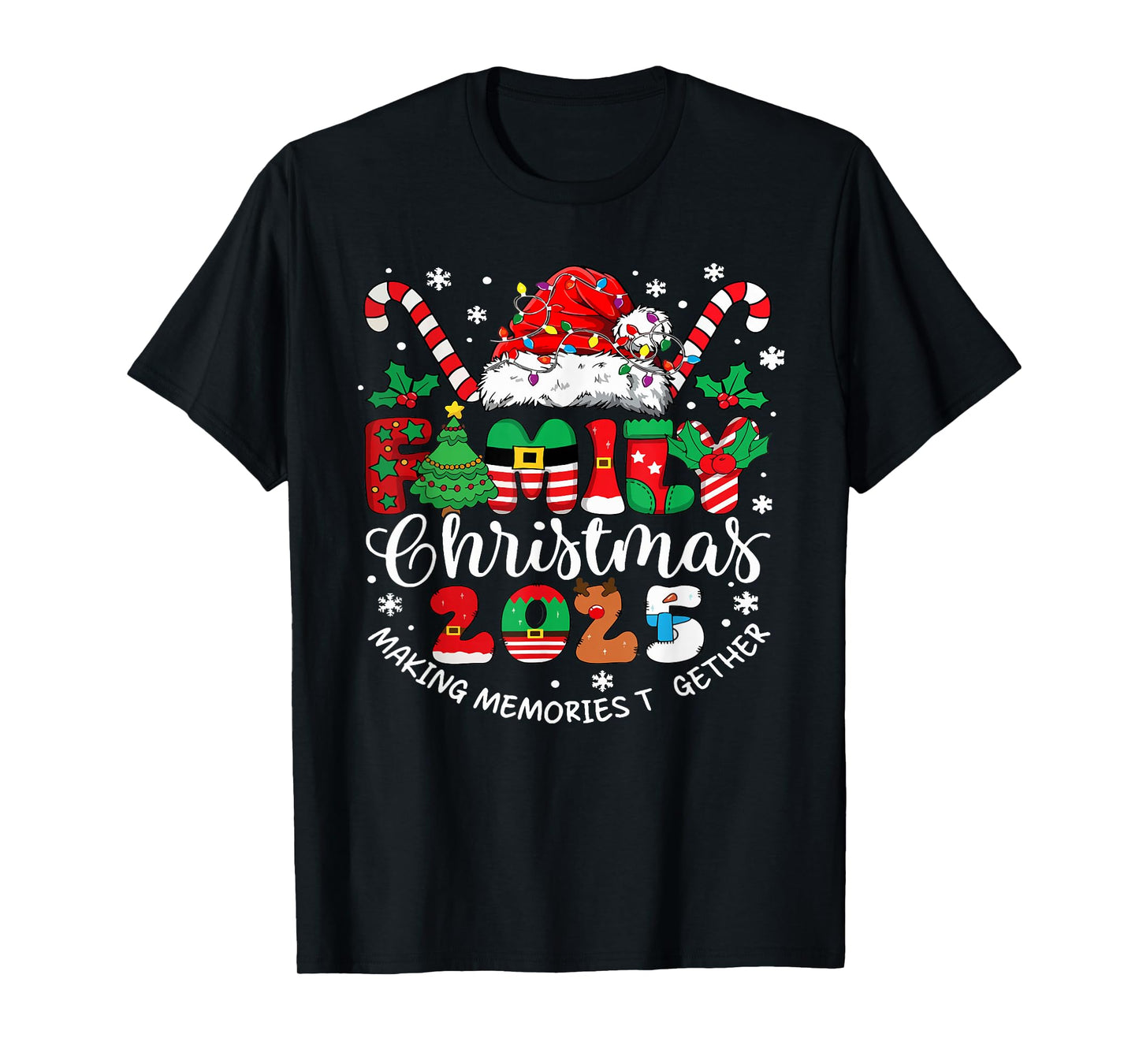 Family Christmas 2025 Matching Santa Hat Xmas Crew Pajamas T-Shirt