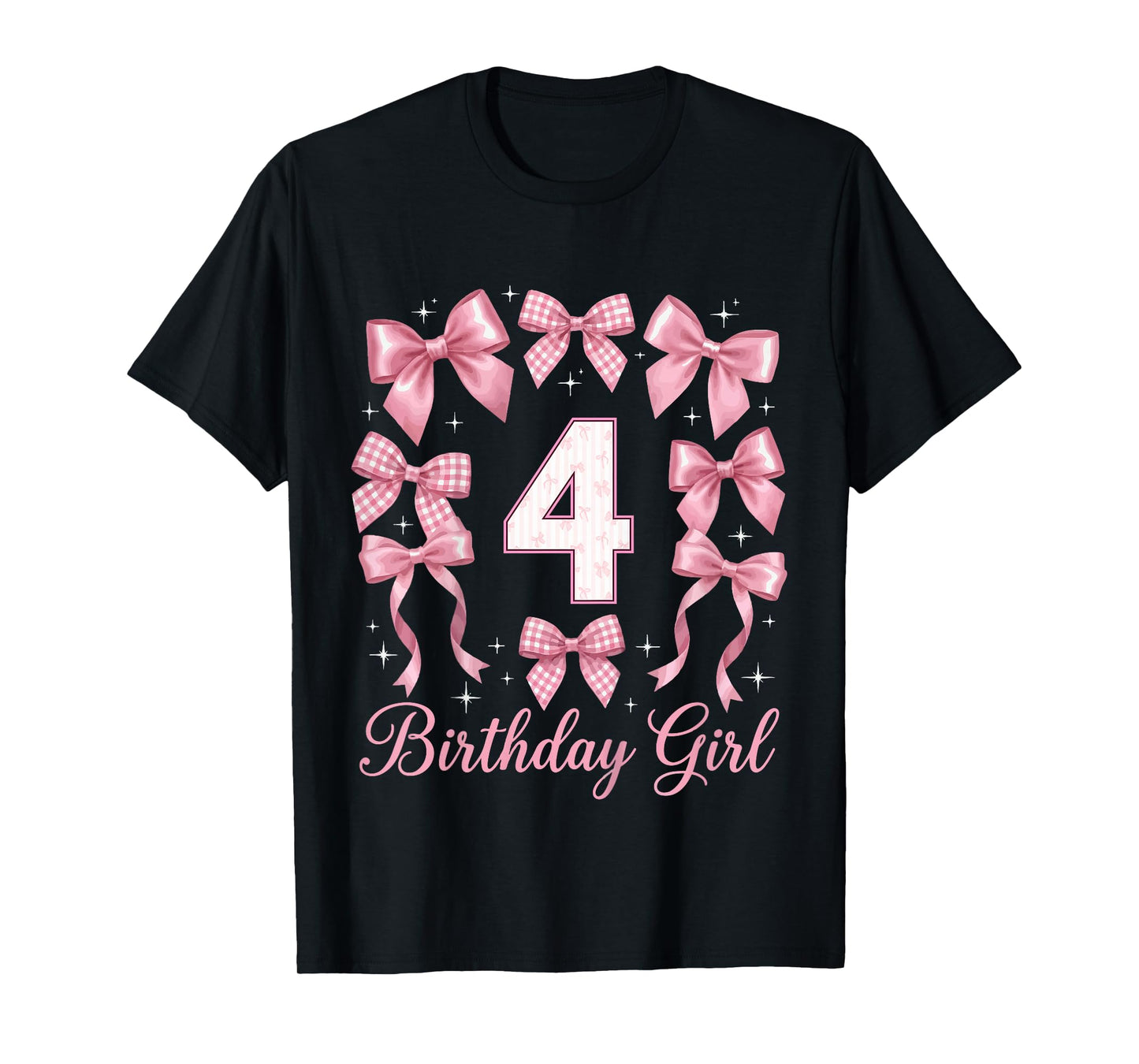 Kids 4th Birthday Shirt Girl Coquette Bow Kids Four 4 Year Old T-Shirt