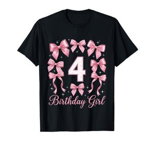 Kids 4th Birthday Shirt Girl Coquette Bow Kids Four 4 Year Old T-Shirt