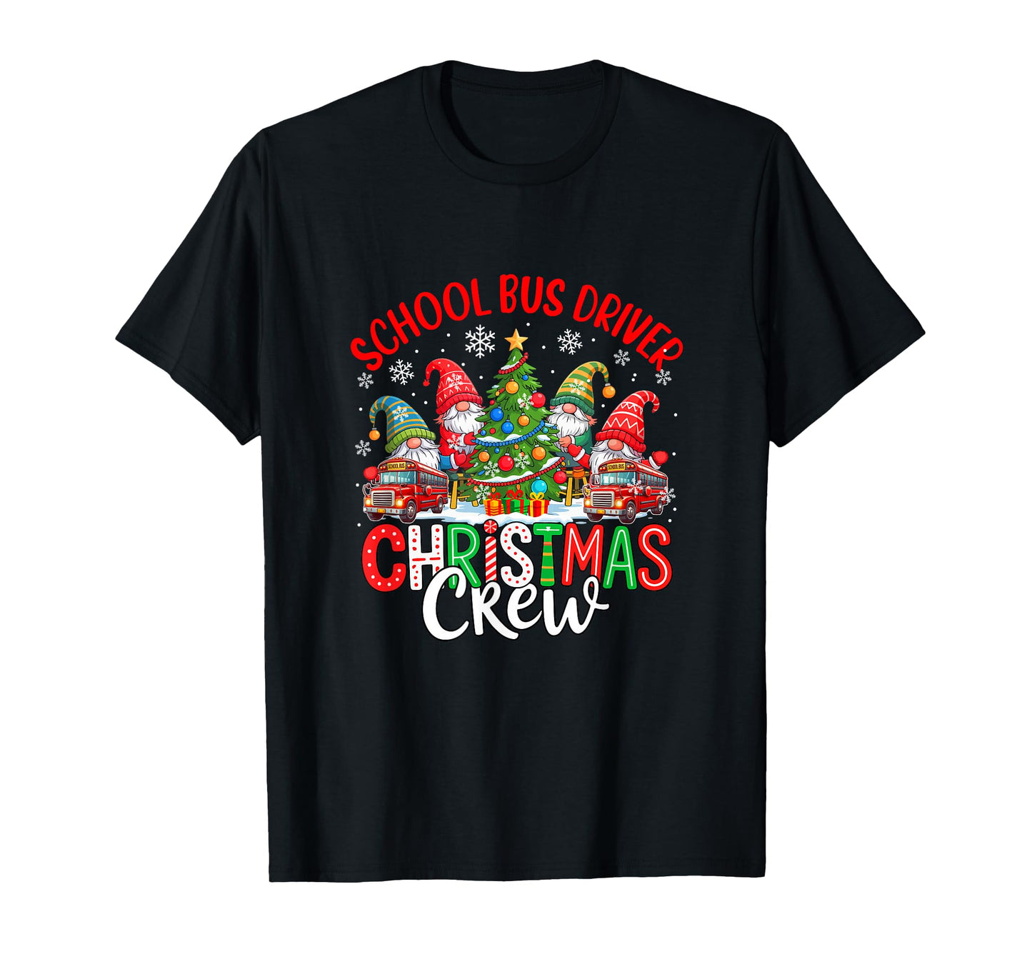School Bus Driver Christmas Crew Group Gnomes Xmas Tree T-Shirt