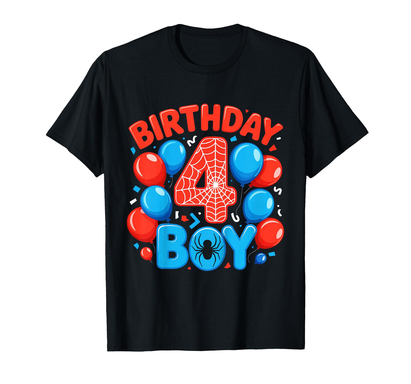 Kids 4th Birthday Spider Web 4 Year Old Boy Party T-Shirt