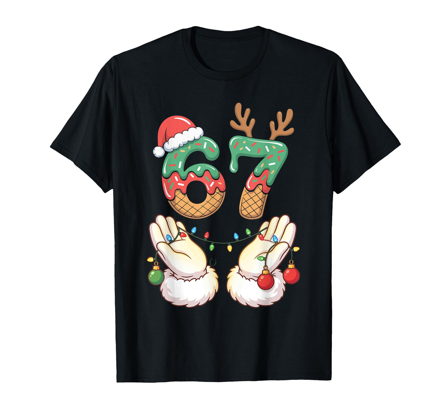 67 Meme Six Seven 6 7 Meme Funny Christmas Santa Reindeer T-Shirt