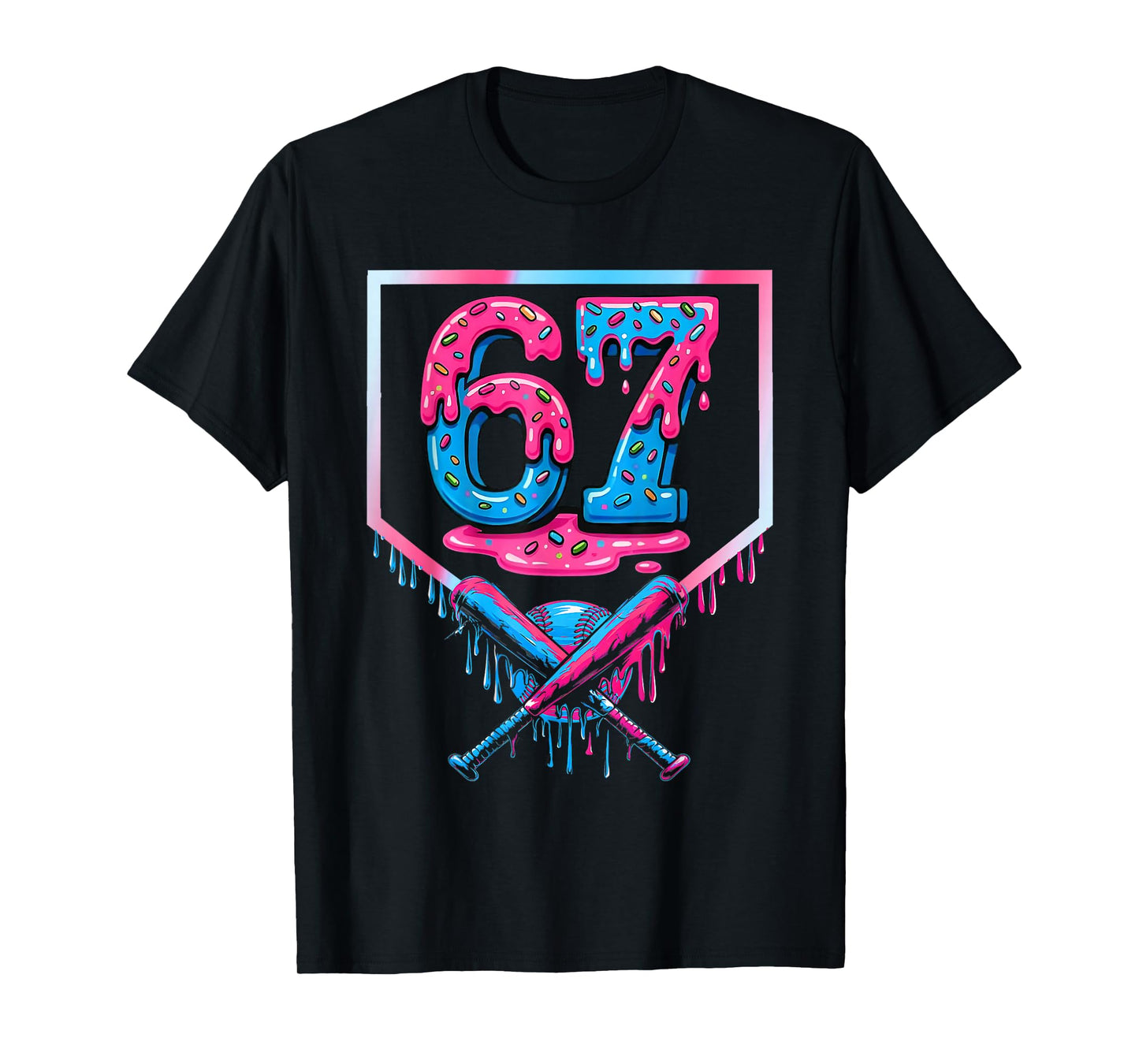 67 Six Seven Baseball Ice Cream Drip Cool Meme 67 Funny T-Shirt