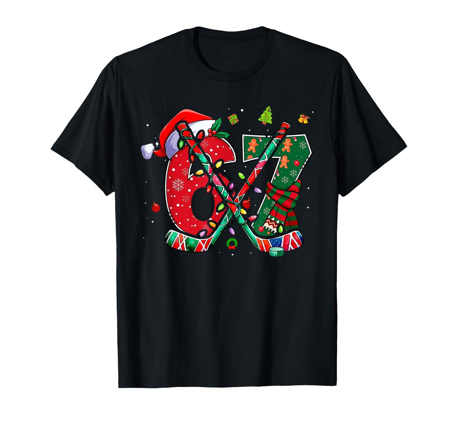Funny 67 Six Seven Christmas Ice Hockey T-Shirt