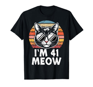 41 Birthday 41 Years Old I’m 41 Meow Funny Cat Birthday T-Shirt