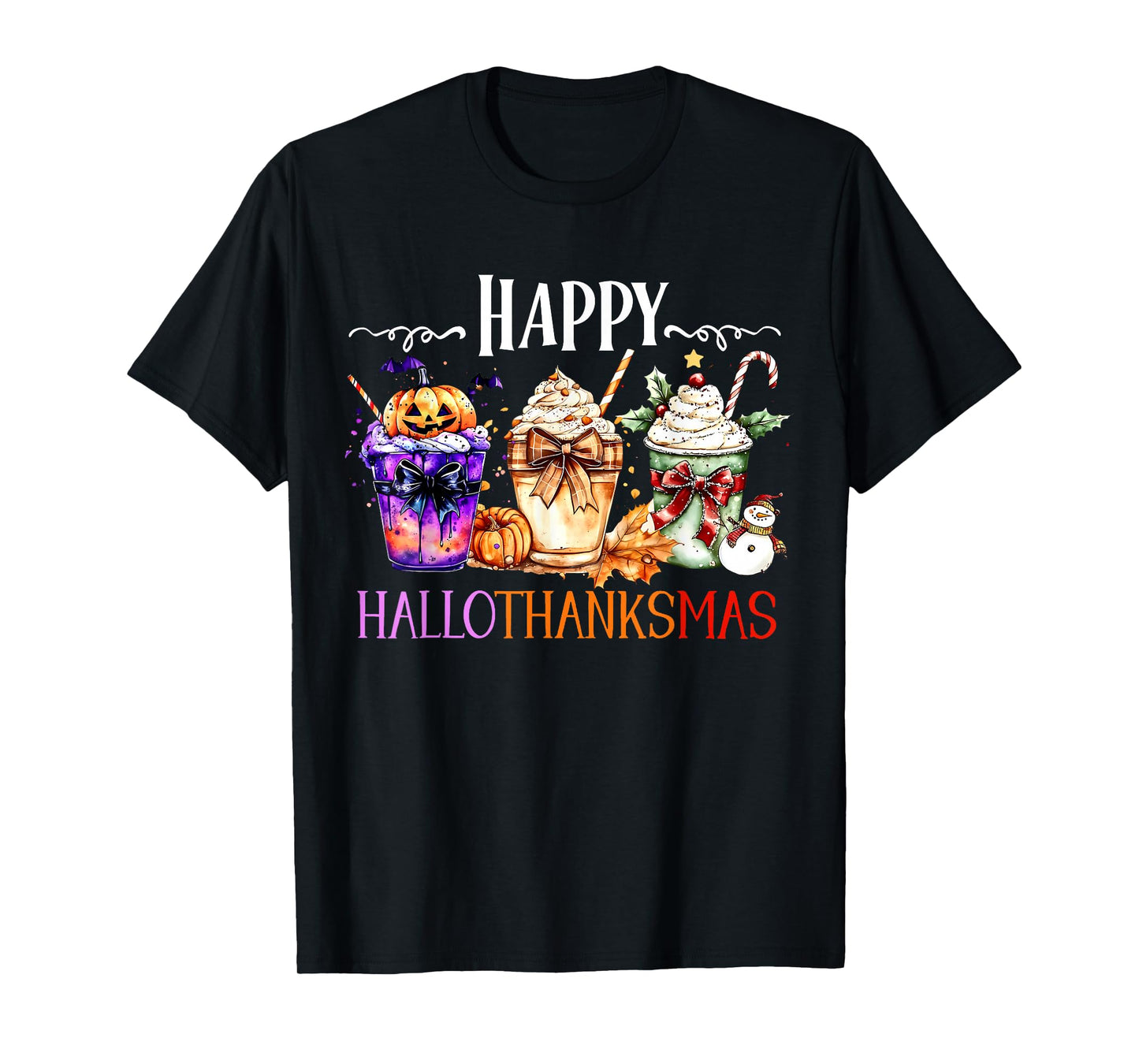 Happy Hallothanksmas Halloween Thanksgiving Christmas T-Shirt
