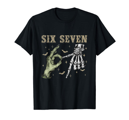 Six Seven 6 7 Halloween 67 Spooky Skeleton Monster Hands T-Shirt