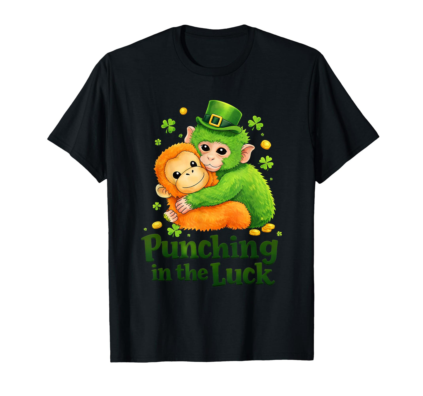 Punching in The Luck Funny St Patrick’s Day Cute Monkey Duo T-Shirt