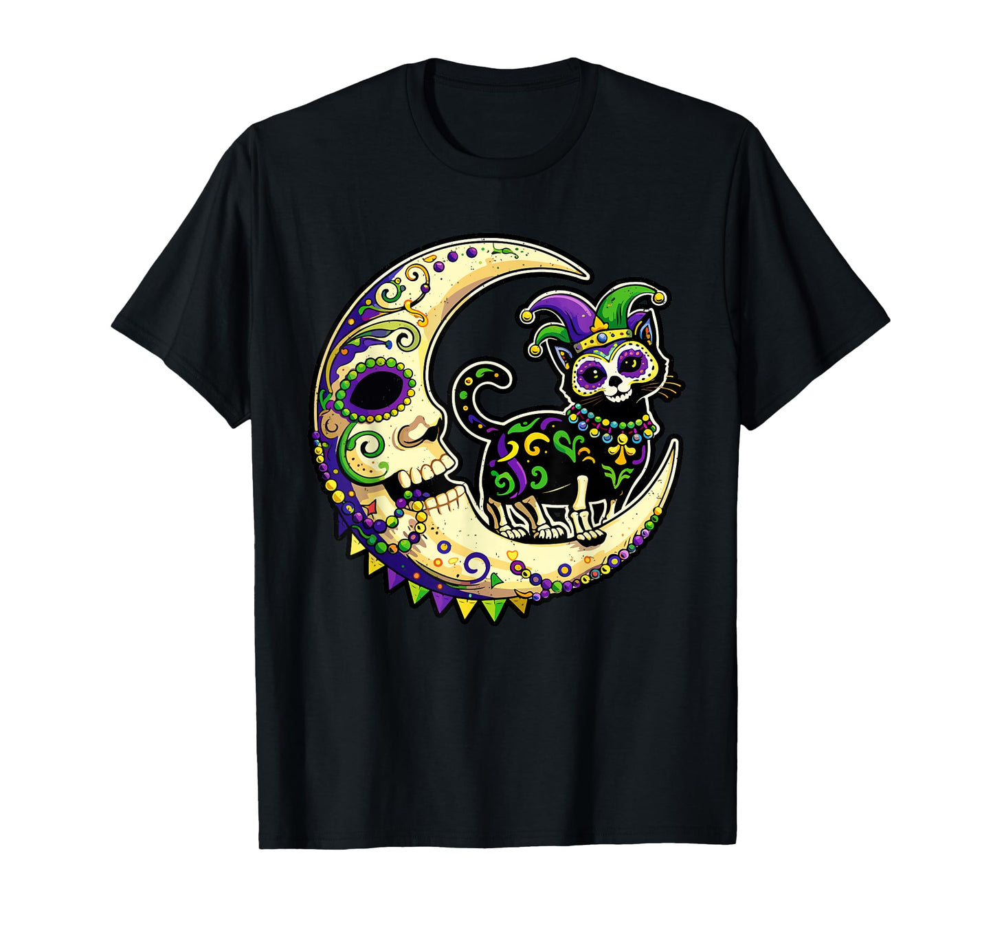 Mardi Gras Moon Cat New Orlean Louisiana Party Design T-Shirt