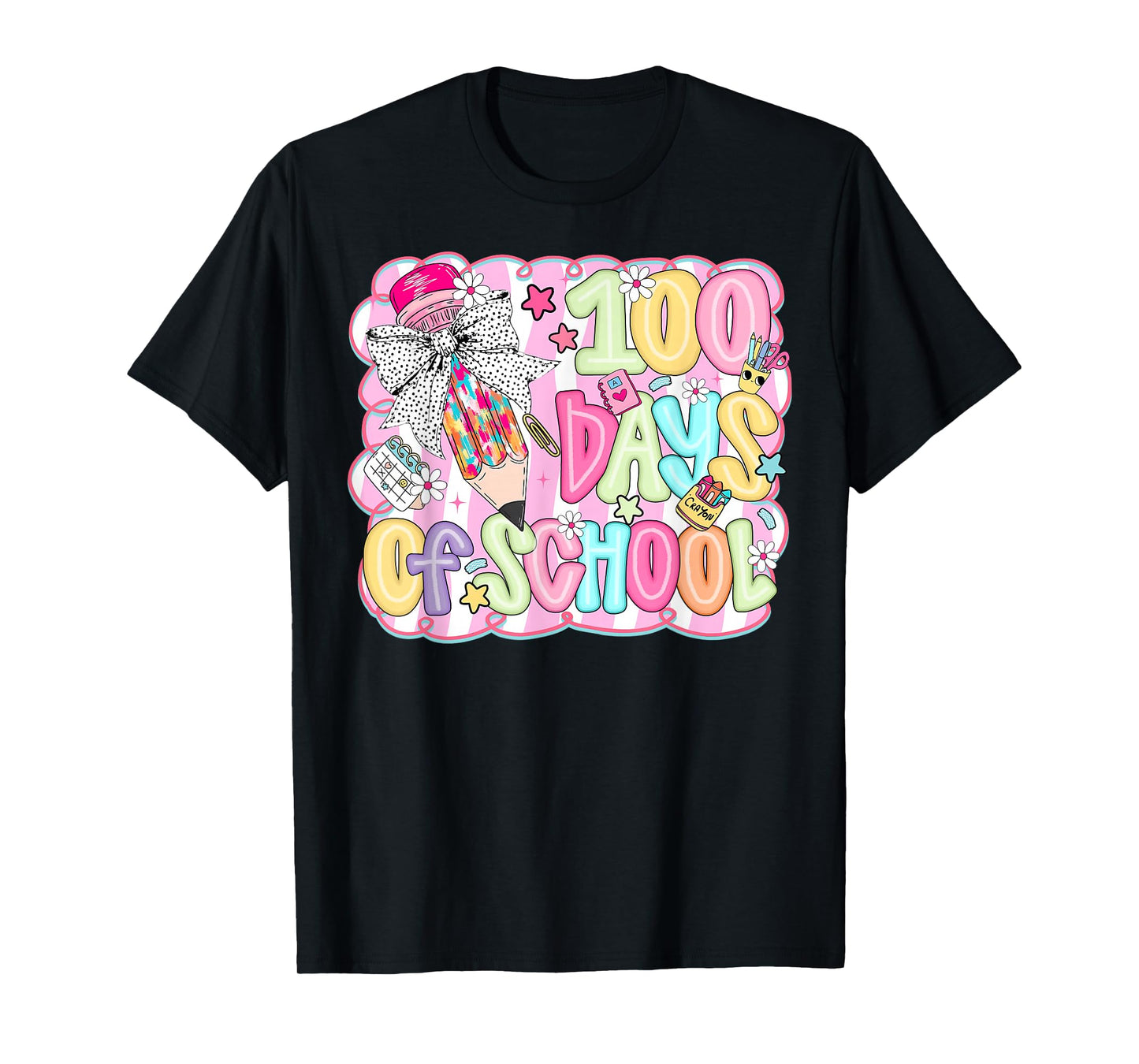 Preppy Coquette Pencil Bow 100 Days of School Girl Women T-Shirt