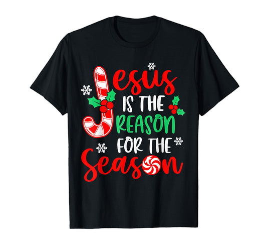 Jesus is The Reason for The Season Christmas Xmas Candy Cane T-Shirt