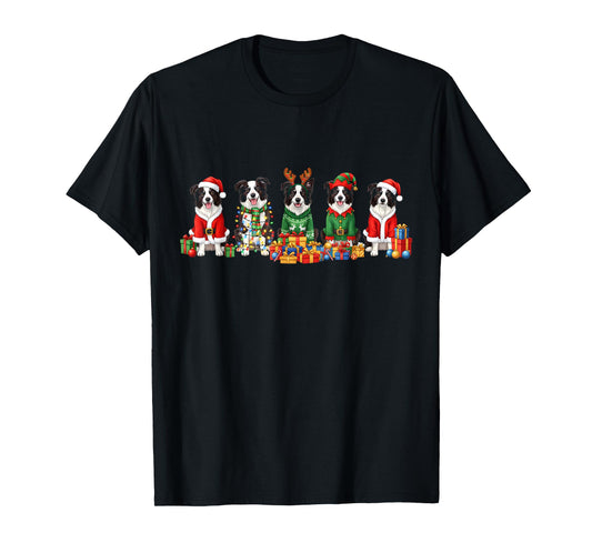 Border Collie Dogs Christmas Lights Santa Dog Lover Gifts T-Shirt