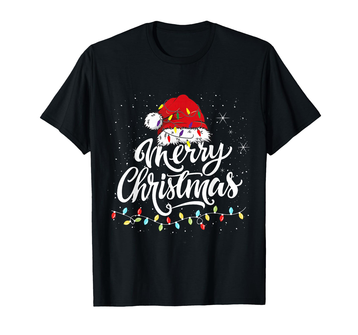 Merry Christmas Lights Santa Hat Xmas Family Matching Pajama T-Shirt