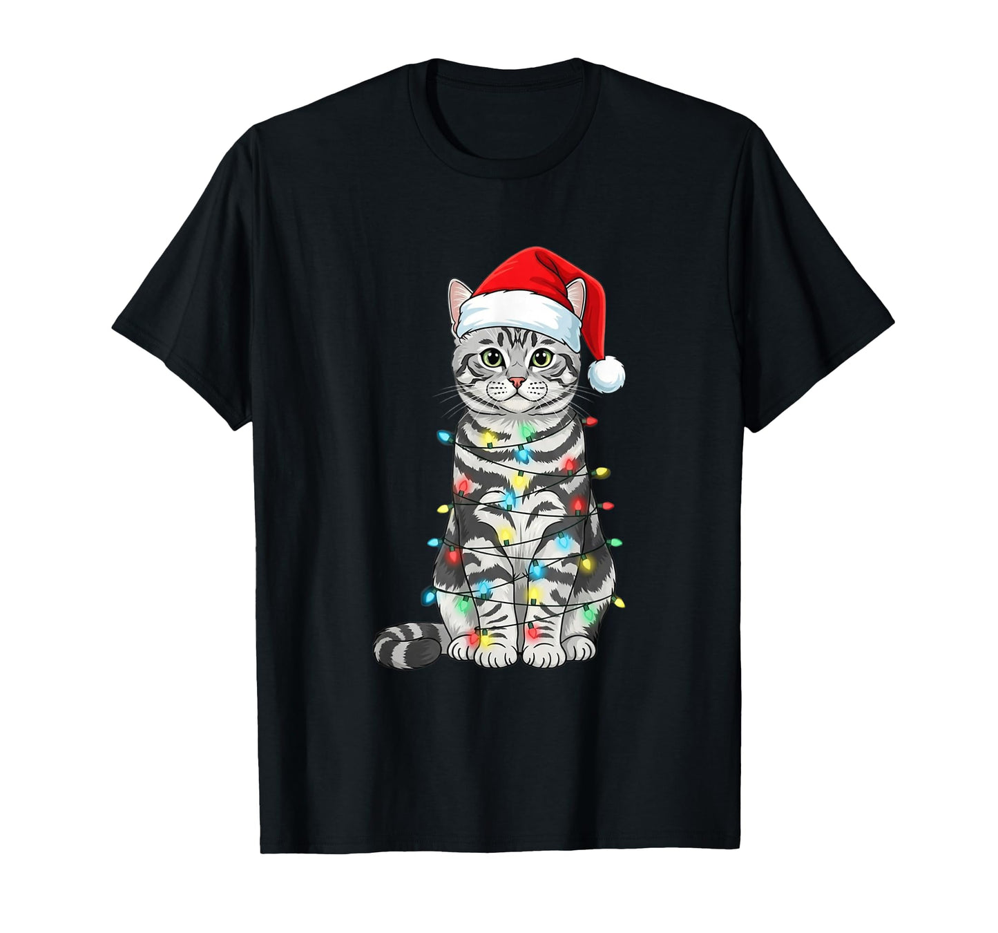 Tabby Cat Christmas Tree Cute Santa Hat Lover T-Shirt