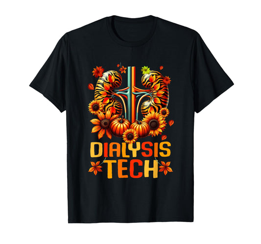 Dialysis Tech Kidney Nephrology Nurse Fall Leaf Thanksgiving T-Shirt