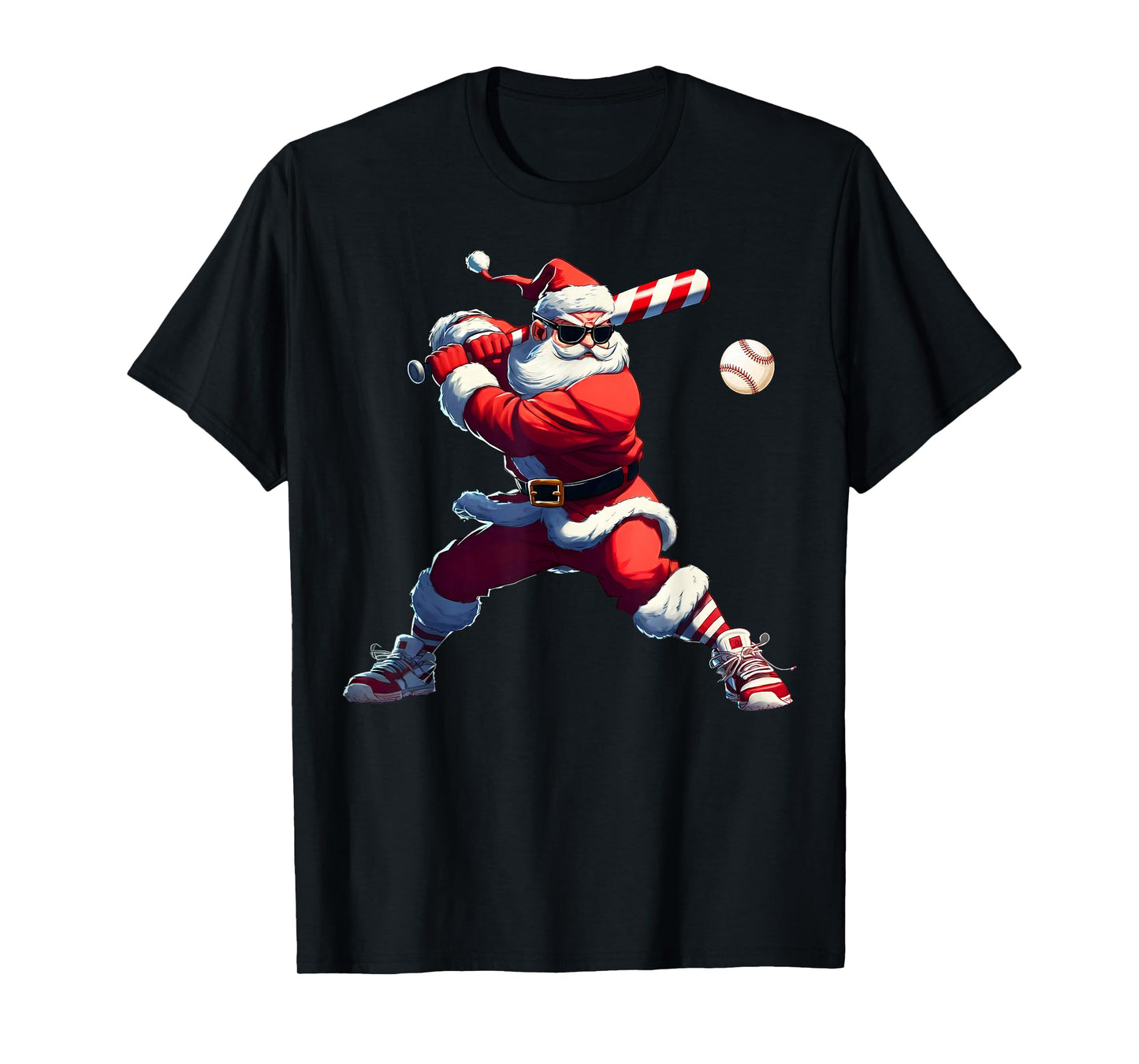 Sunglasses Santa Playing Baseball Christmas Pajamas Xmas T-Shirt
