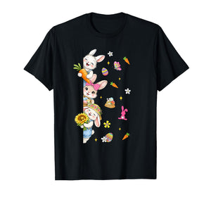 Cute Peeking Easter Bunnies Flowers Spring Eggs Kids Girls T-Shirt