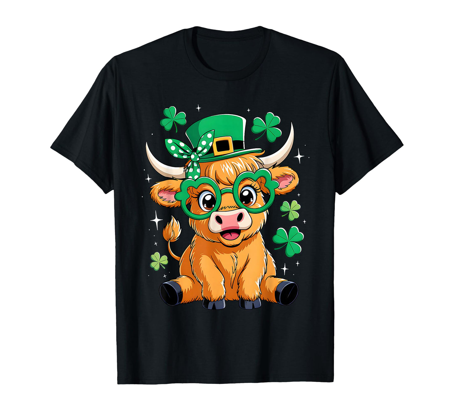 Highland Cow St Patrick Day Funny Shamrock Irish Cow Lover T-Shirt