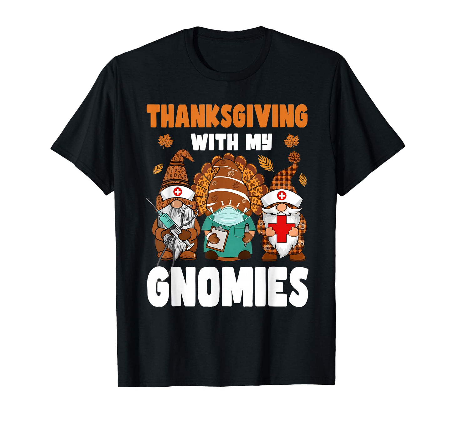 Thanksgiving Women gnome Fall Leopard Turkey RN Nurse T-Shirt