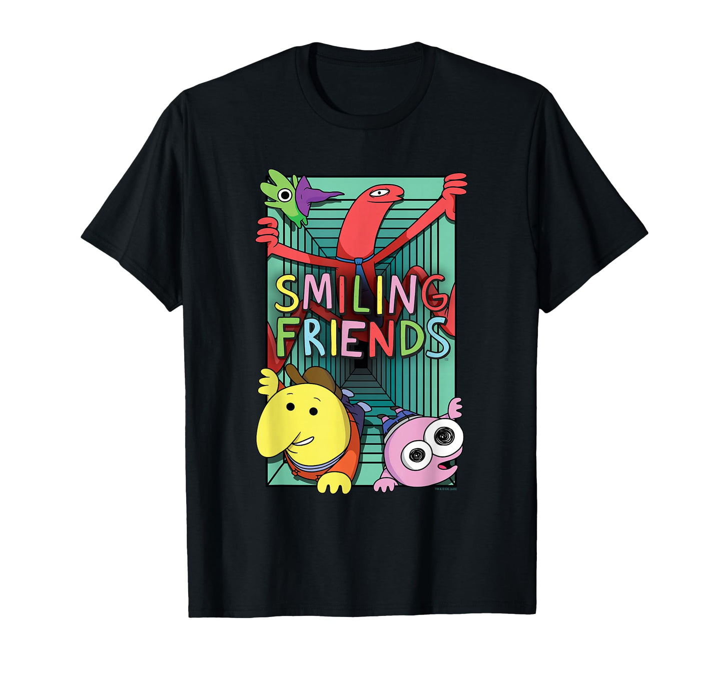 Smiling Friends Crawling Character Collage Cartoon T-Shirt
