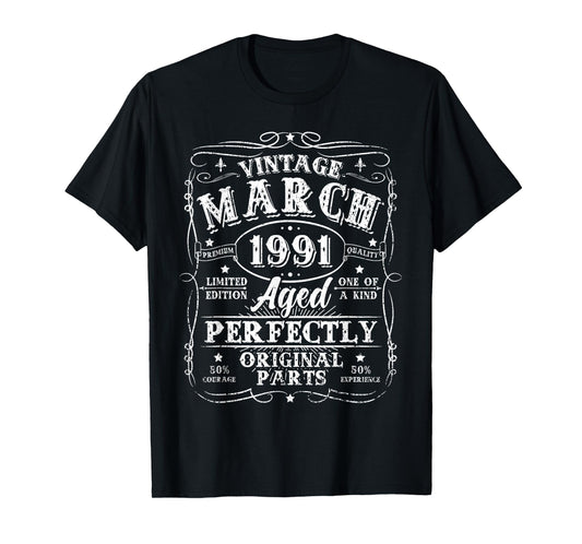 35 Year Old Vintage March 1991 35th Birthday for Men Women T-Shirt