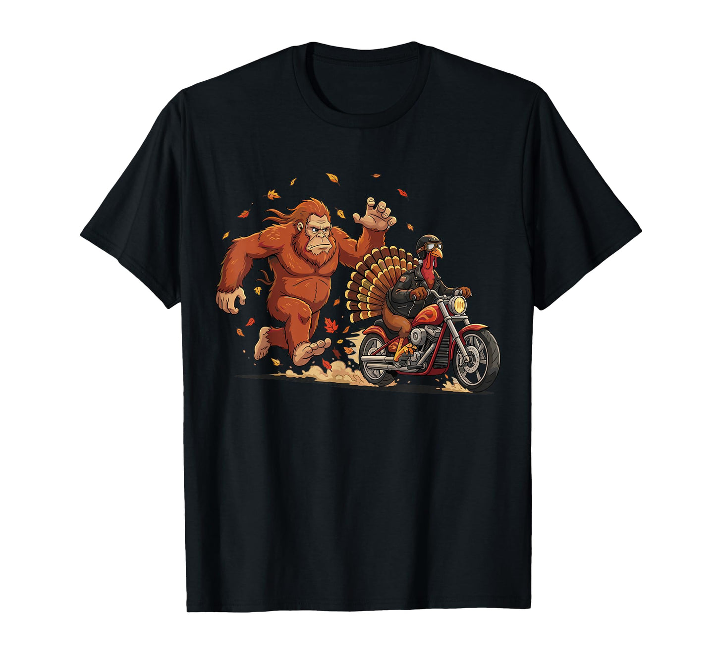 Turkey Motorcycle Bigfoot Funny Thanksgiving Cryptid Biker T-Shirt
