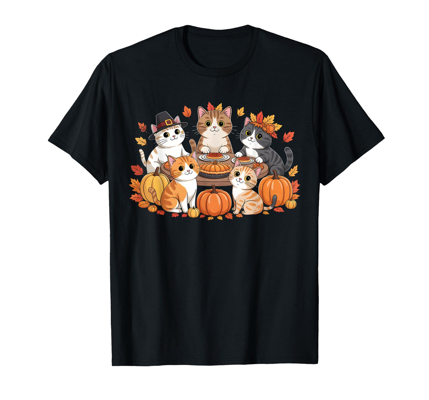 Thanksgiving Cats Dinner Feast Vintage Fall Men Women Kids T-Shirt