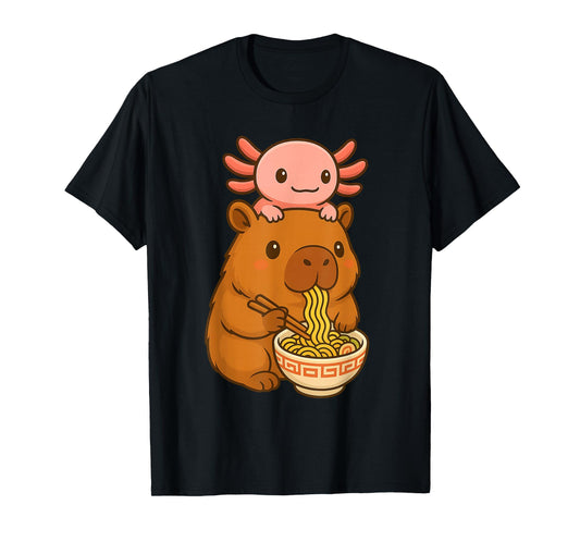 Capybara Anime Ramen Axolotl Funny Graphic Kawaii Capibara T-Shirt