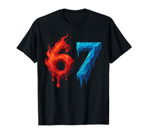 67 Six Seven 6-7 Flaming Ice - Funny Teen Kids Brainrot Meme T-Shirt