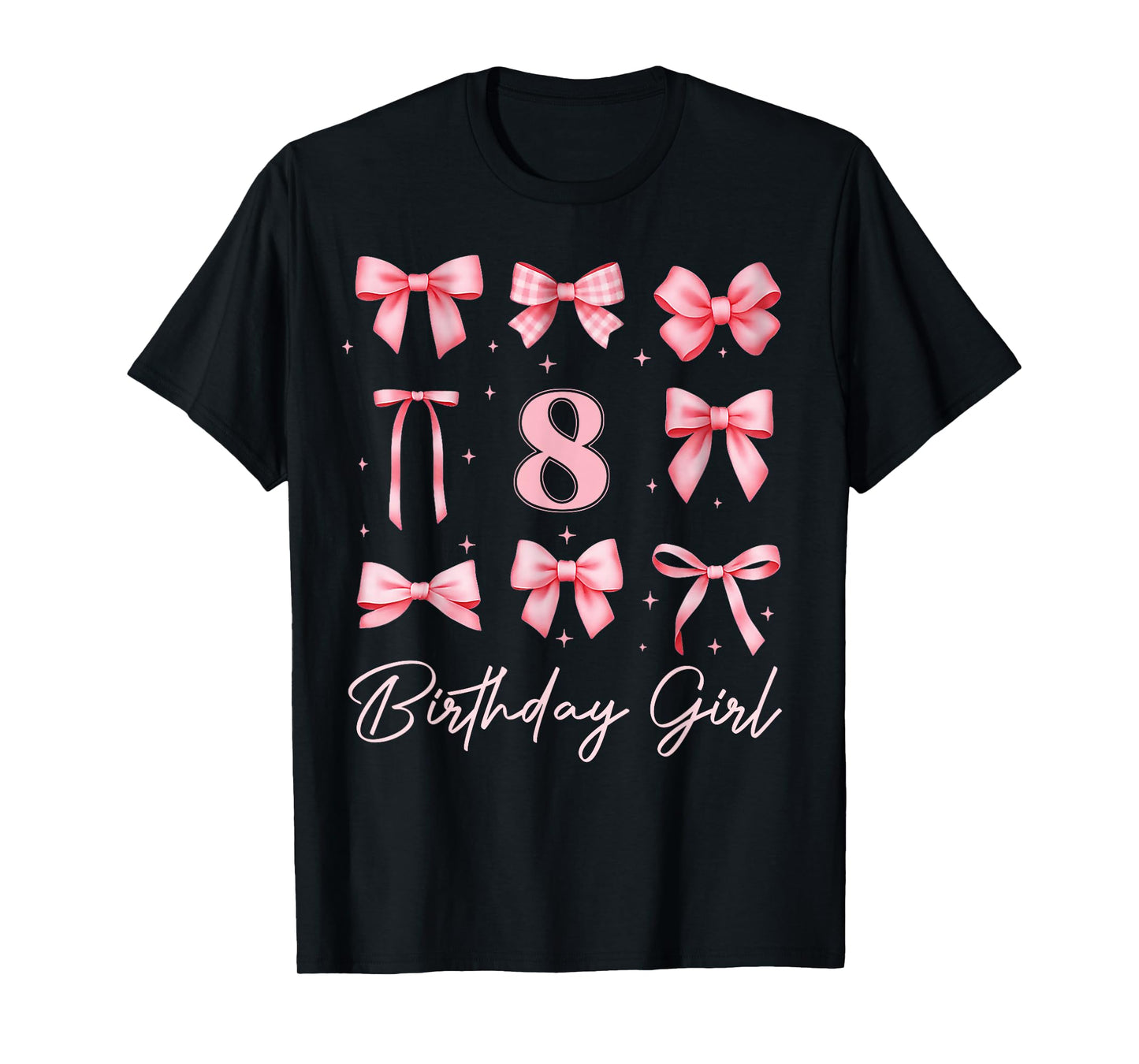 Kids 8th Birthday Girl Coquette Bow Pink 8 Year Old Bday T-Shirt